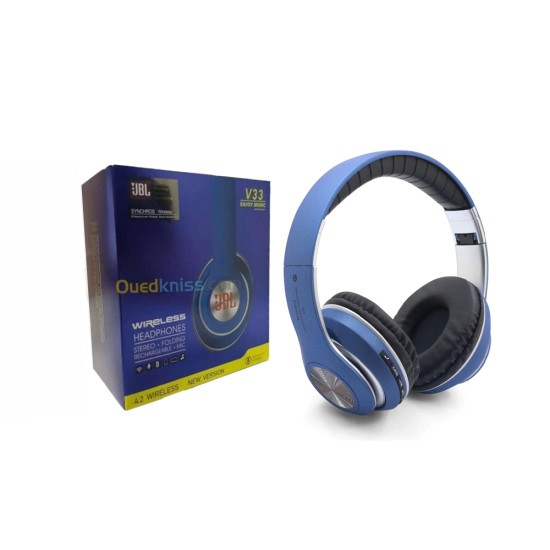 WIRELESS BLUETOOTH HEADPHONE V33 TF CARD/FM RADIO BLUE WIRELESS BLUETOOTH HEADPHONE V33 TF CARD/FM RADIO BLUE